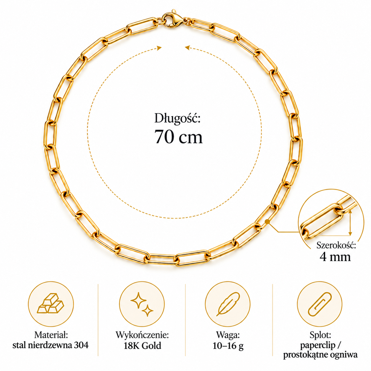 Geometric – minimalistyczny łańcuszek ze stali nierdzewnej 304 – złoty