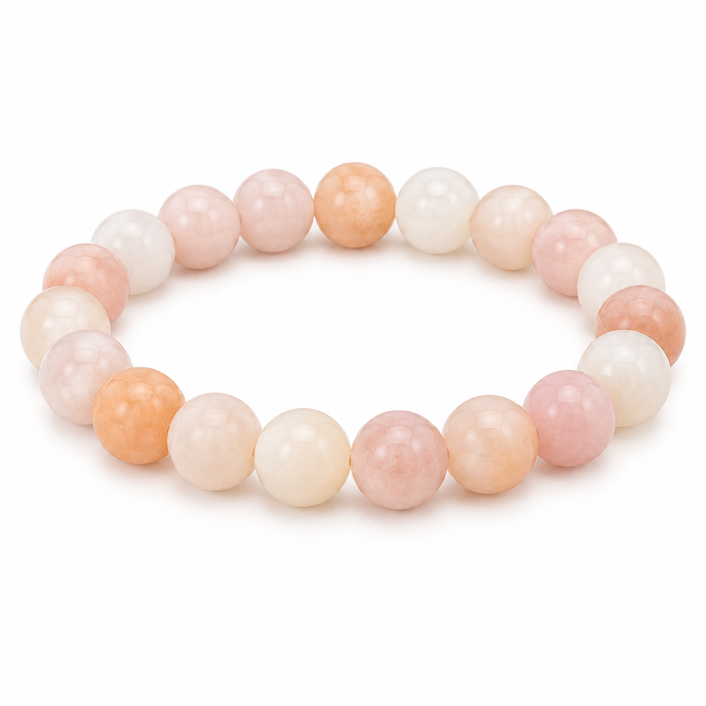 Bransoletka Pink Aventurine mleczno-rozowa i brzoskwiniowa, produkt na bialym tle