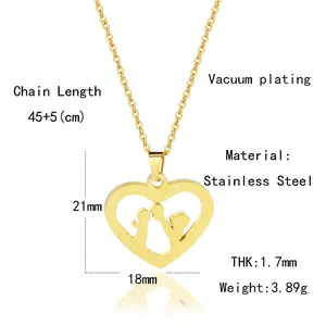 Specyfikacja złotego naszyjnika z sercem: stal nierdzewna, łańcuszek 45+5 cm, zawieszka 21x18 mm, waga 3,89 g