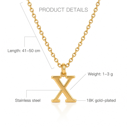 Złoty naszyjnik z literą X, długość 41–50 cm, waga 1–3 g, stainless steel, 18K gold-plated